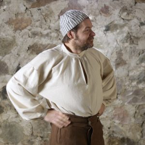 Banded Collar Shirt in Coarse Linen